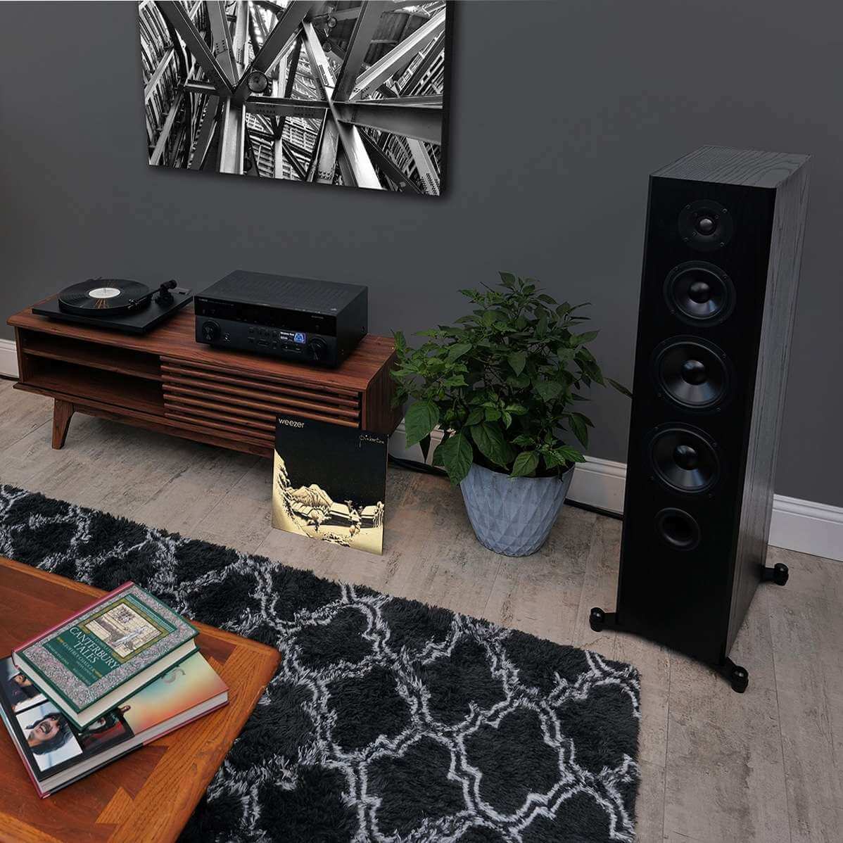 black oak floorstanding speakers