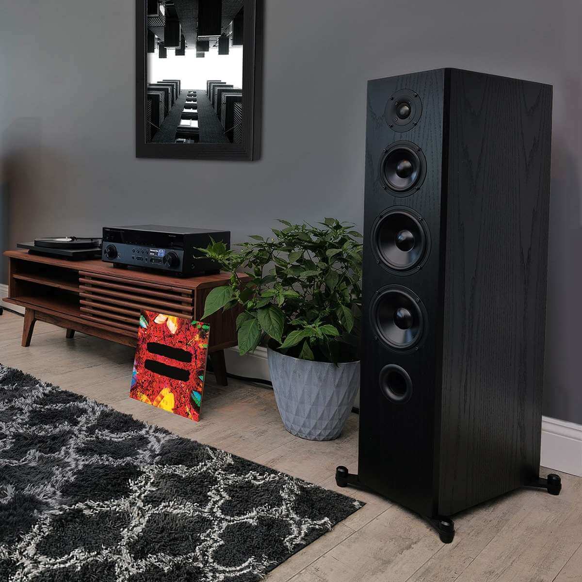 black oak floorstanding speaker