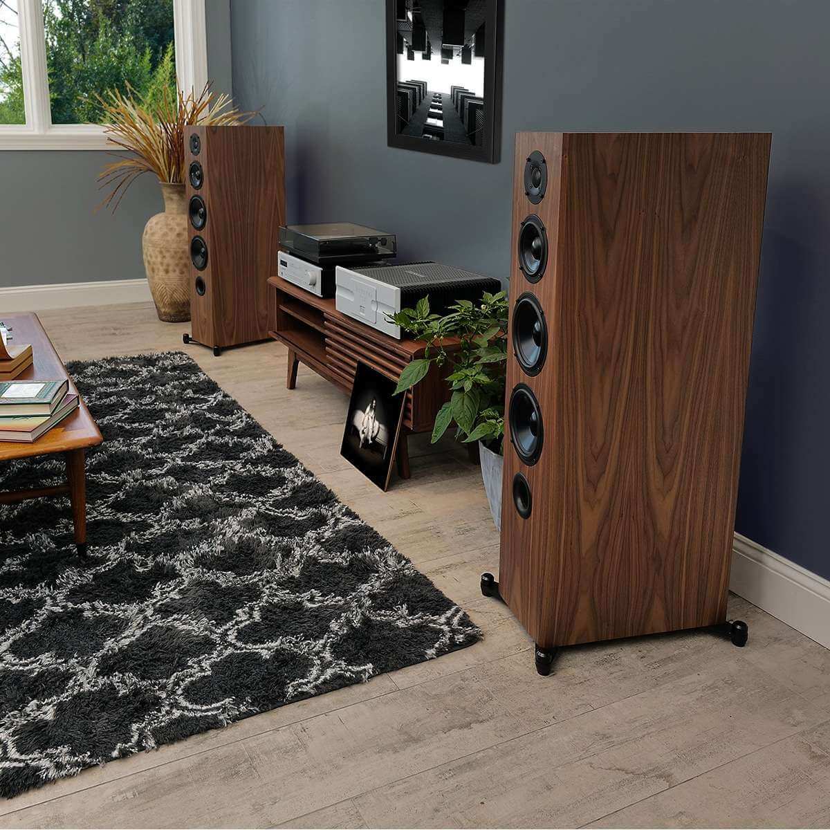 floorstanding speaker in walnut