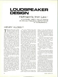 Loudspeaker Design. Hofmann's Iron Law